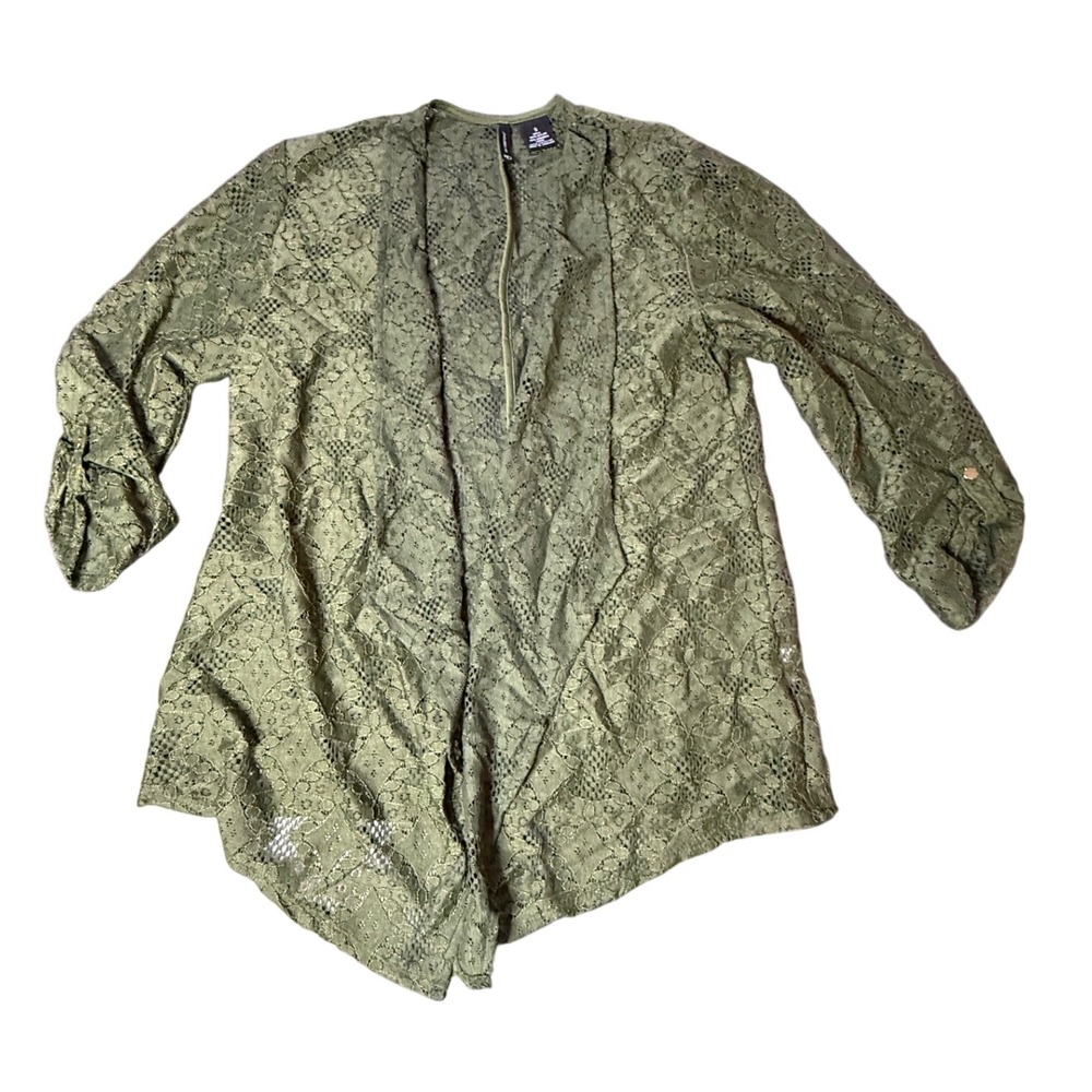 New Directions Lace Cardigan Open Front Olive‎ Green Lightweight Small